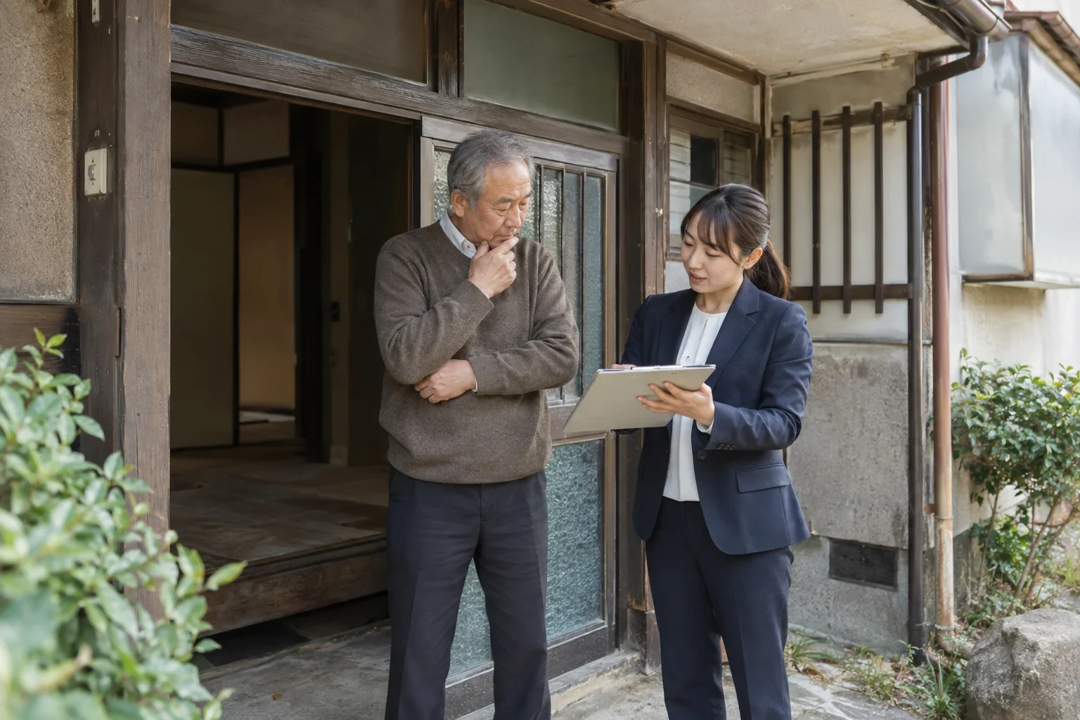 使われていない建物について所有者と相談するイメージ